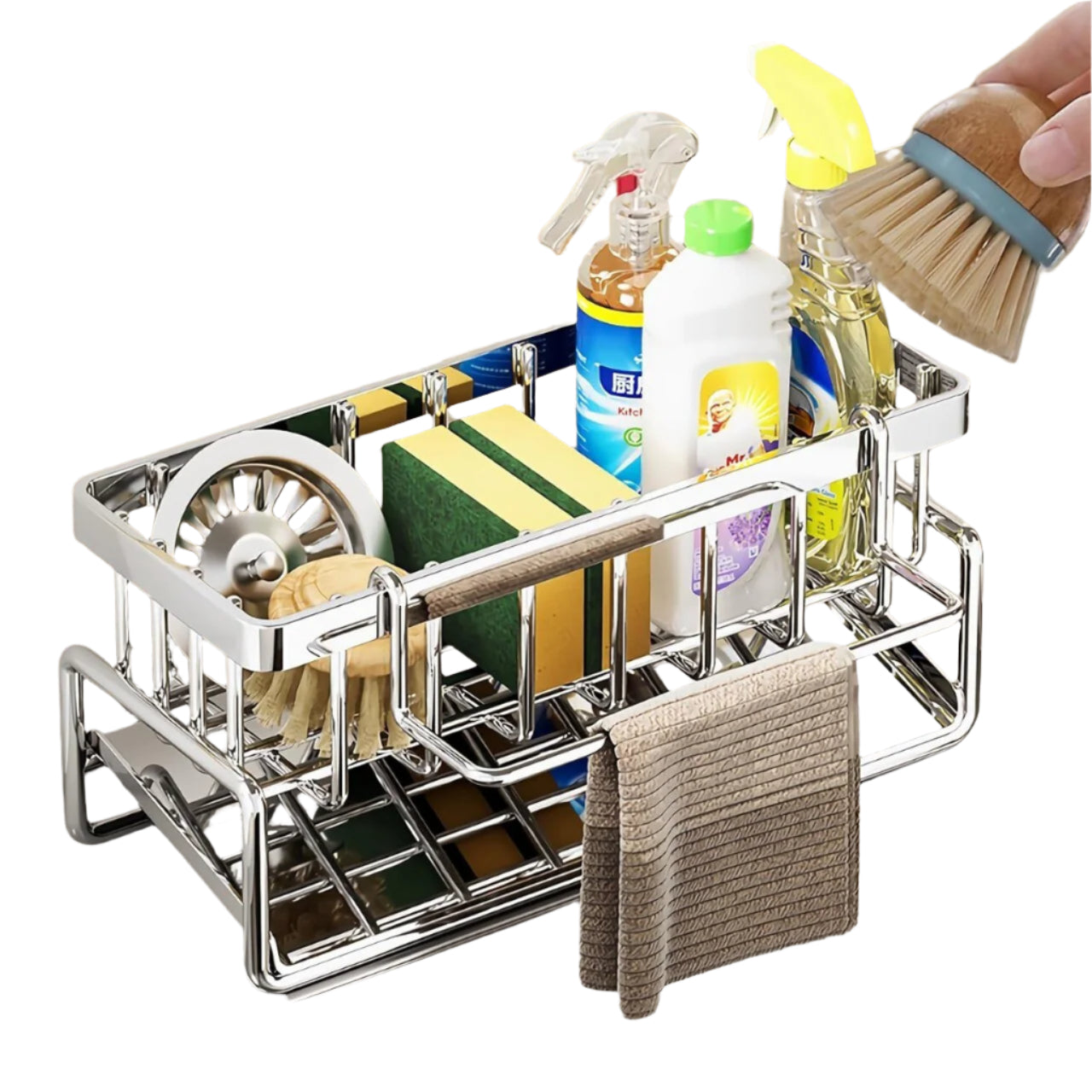 Kitchen Sink Caddy Basket Stainless steel Drain Rack Sponge Dishcloth Holder