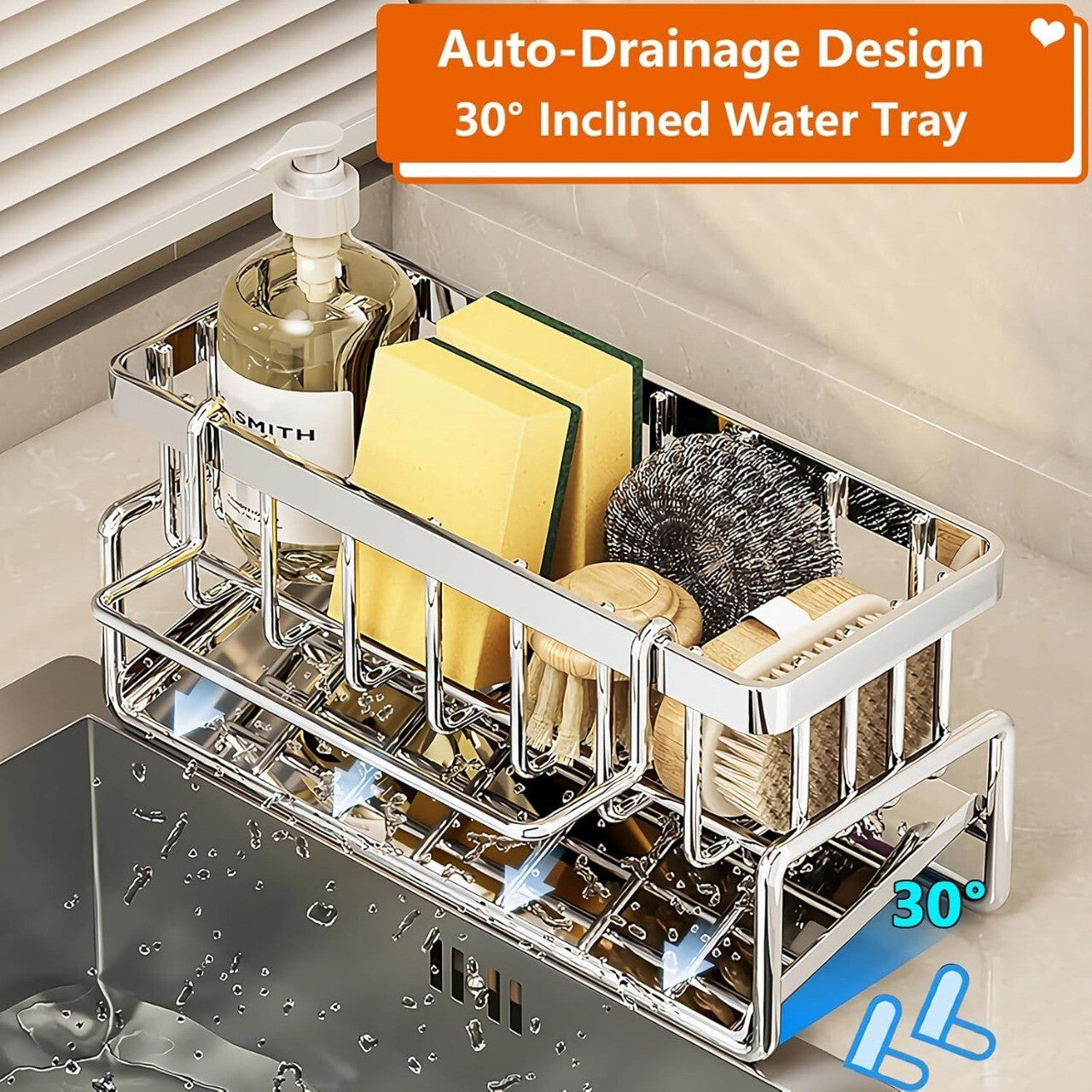 Kitchen Sink Caddy Basket Stainless steel Drain Rack Sponge Dishcloth Holder